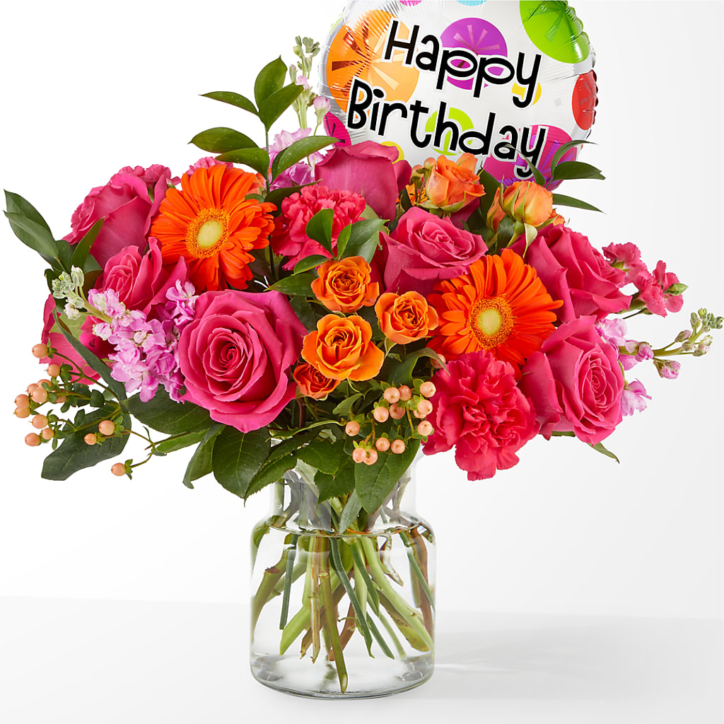 Fiesta Bouquet with Birthday Balloon – Central Market Florist #138, Latham NY