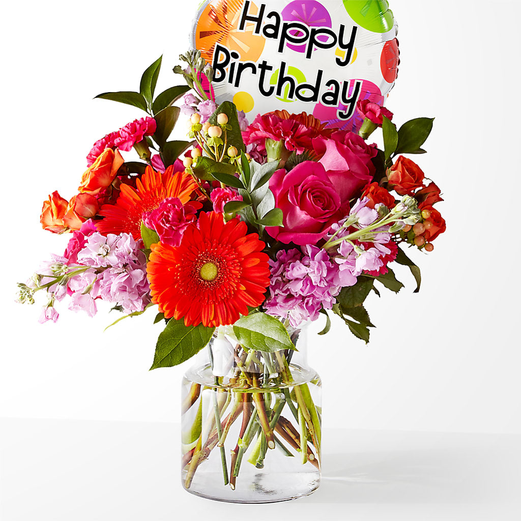 Fiesta Bouquet with Birthday Balloon – Central Market Florist #138, Latham NY