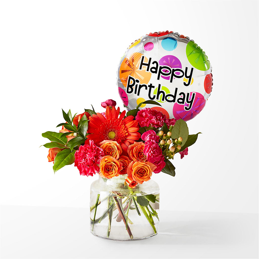 Fiesta Bouquet with Birthday Balloon – Central Market Florist #138, Latham NY