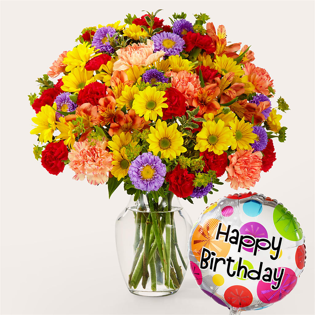 Kaleidoscope Bouquet with Birthday Balloon – Central Market Florist #138, Latham NY