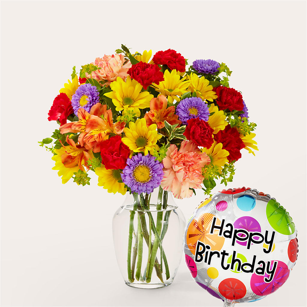 Kaleidoscope Bouquet with Birthday Balloon – Central Market Florist #138, Latham NY