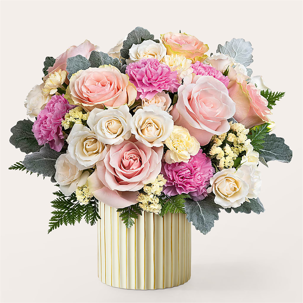 Blissful Moments Bouquet with Ivory Vase – Central Market Florist #138, Latham NY
