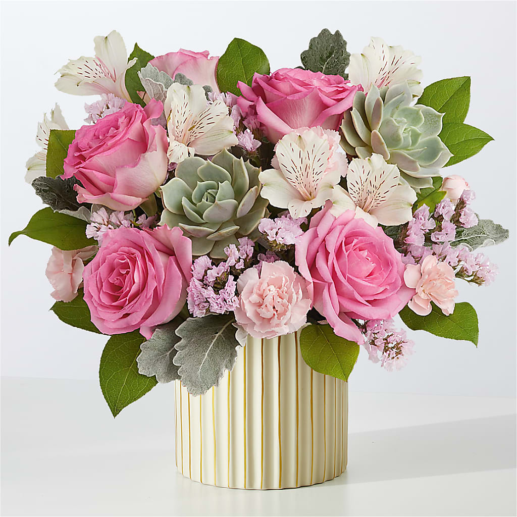 Dusty Rose Bouquet with Ivory Vase – Central Market Florist #138, Latham NY
