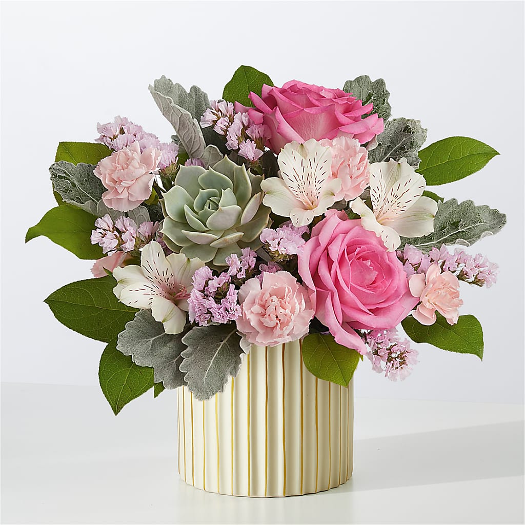 Dusty Rose Bouquet with Ivory Vase – Central Market Florist #138, Latham NY