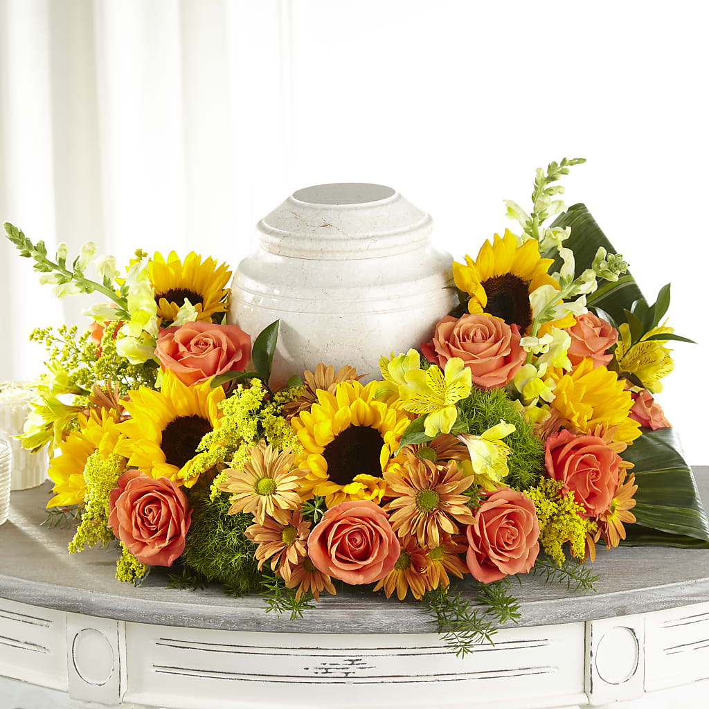 Faithful Sunflower Cremation Adornment – Central Market Florist #138, Latham NY
