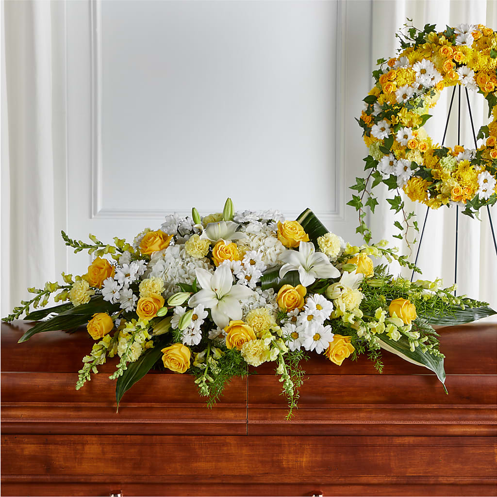 Golden Harmony Casket Spray – Central Market Florist #138, Latham NY