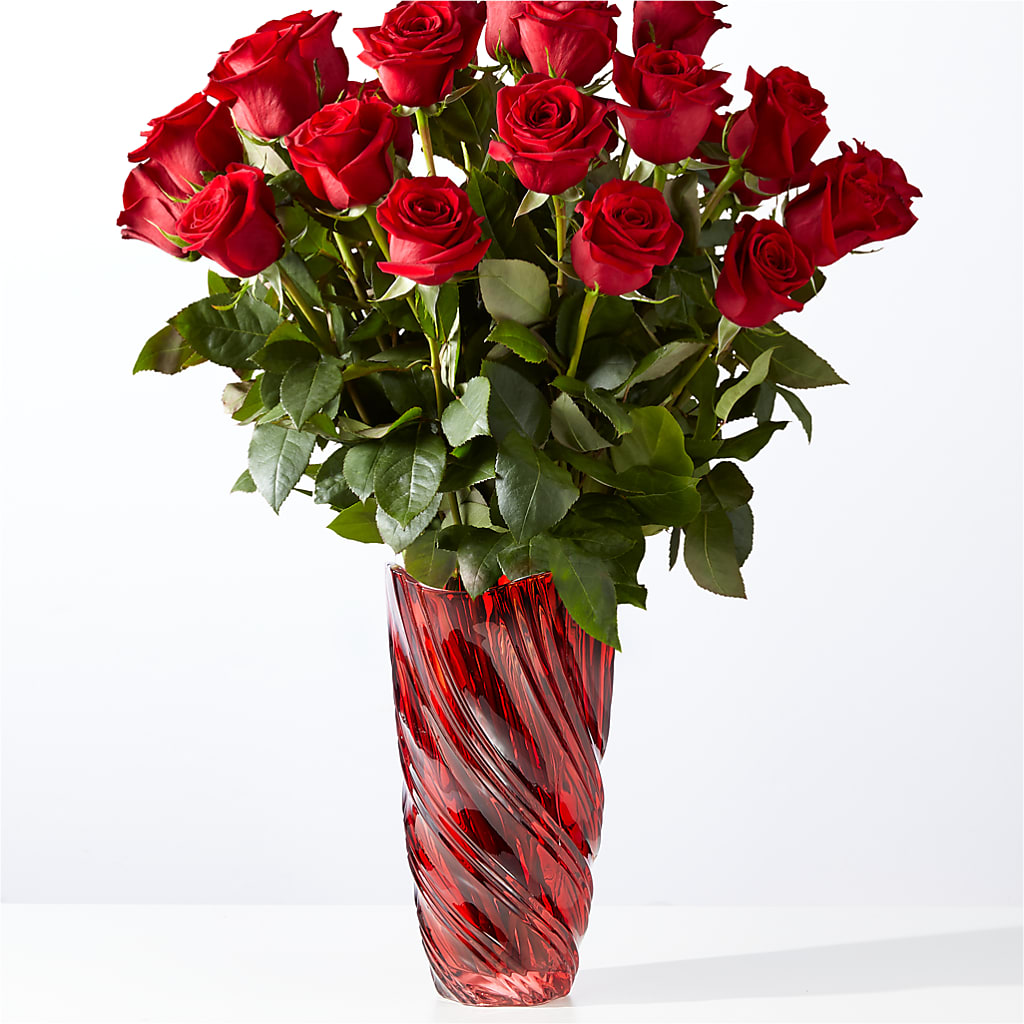 Classic Love Red Rose Bouquet with Luxe Swirl Vase – Central Market Florist #138, Latham NY