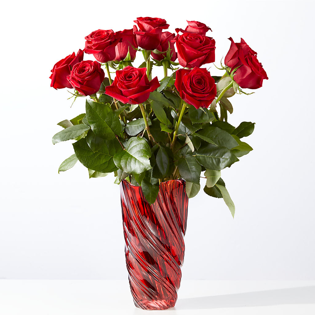 Classic Love Red Rose Bouquet with Luxe Swirl Vase – Central Market Florist #138, Latham NY