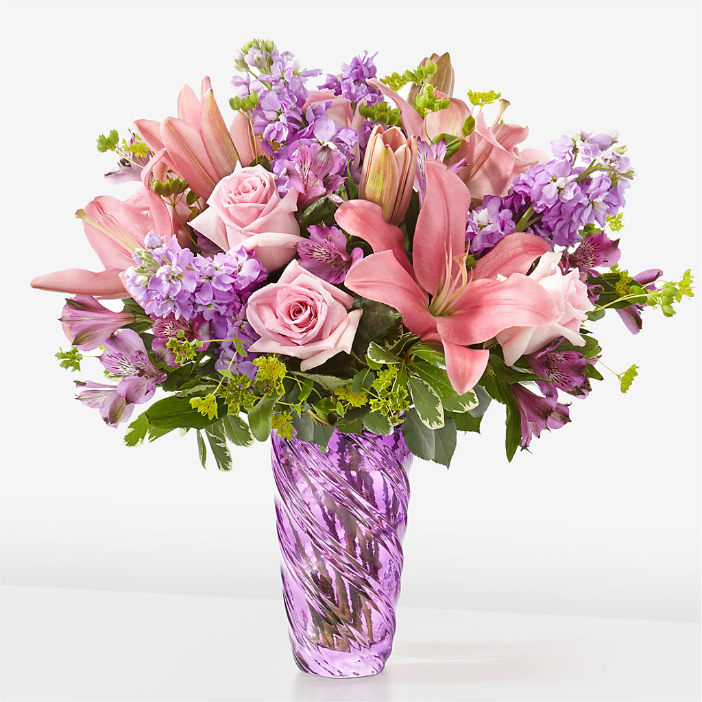 Precious Petals Bouquet with Luxe Swirl Vase – Central Market Florist #138, Latham NY