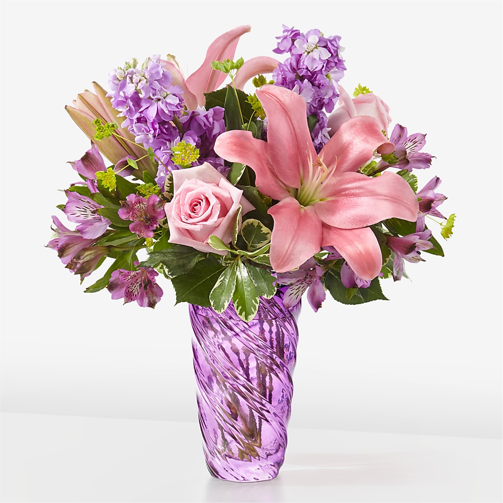 Precious Petals Bouquet with Luxe Swirl Vase – Central Market Florist #138, Latham NY