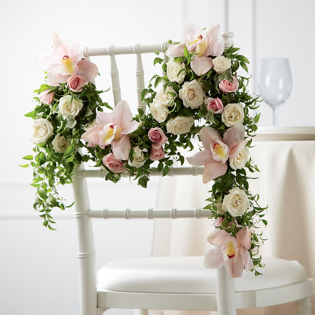 Orchid Rose Chair Décor – Central Market Florist #138, Latham NY