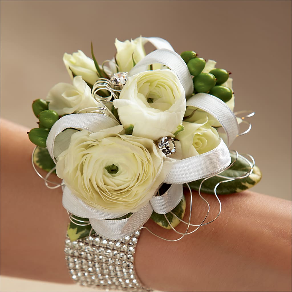 White Wedding Corsage – Central Market Florist #138, Latham NY