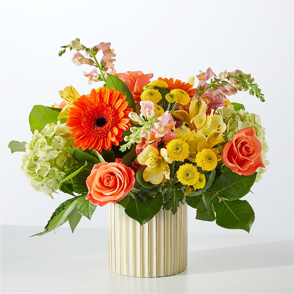 Autumn Sunshine Bouquet with Ivory Vase –  Central Market Florist #138, Latham NY